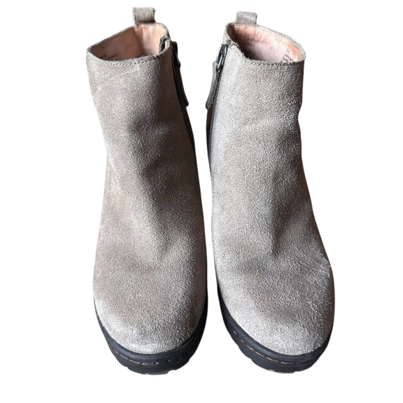 Caslon Taupe Suede Leather Ankle Booties 37M (US 6.5-7) Chunky Block Heel Zip Up - Picture 5 of 8